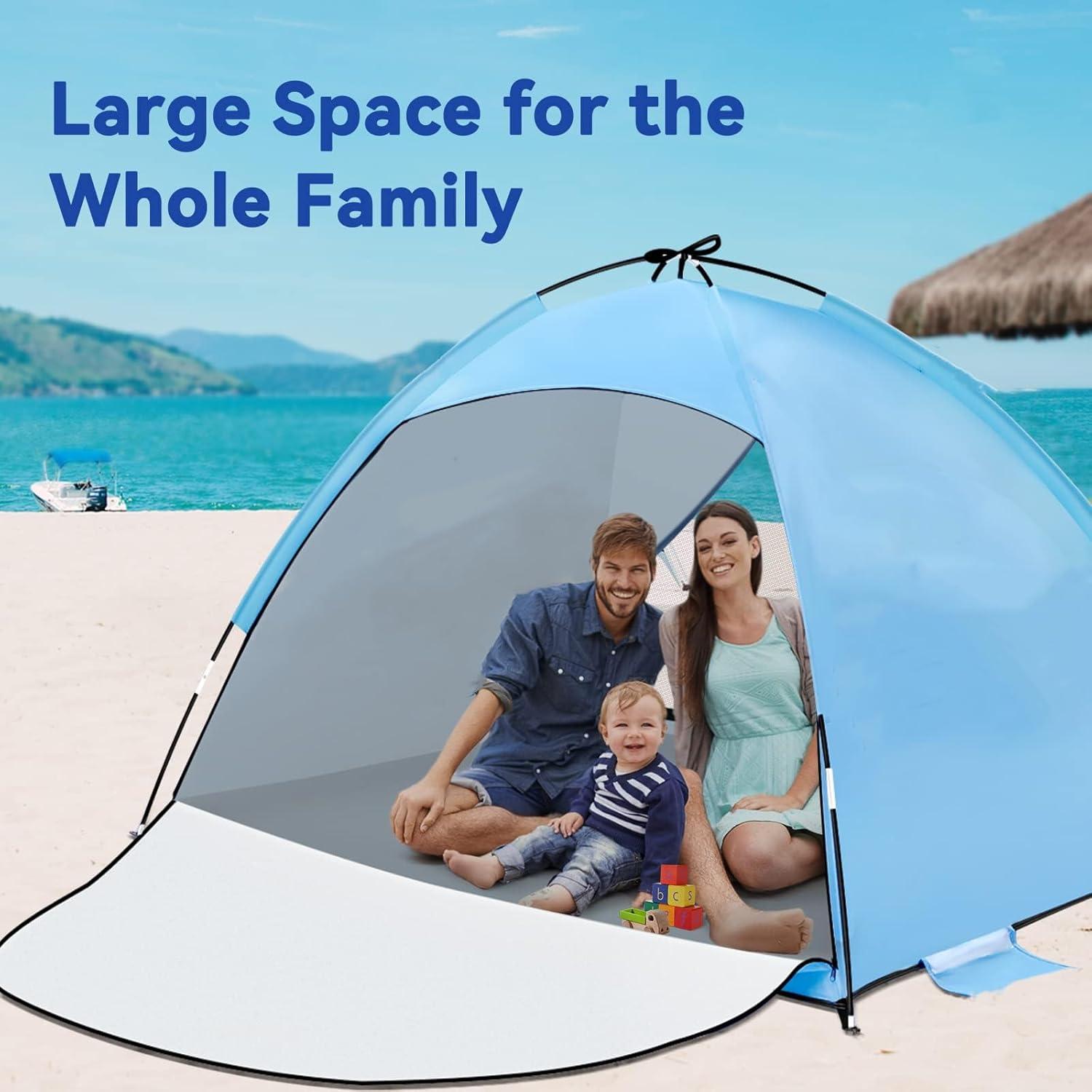 Strandmuschel UV Schutz UPF 50+ 3-4 Personen Strandzelt Windschutz Tragbar