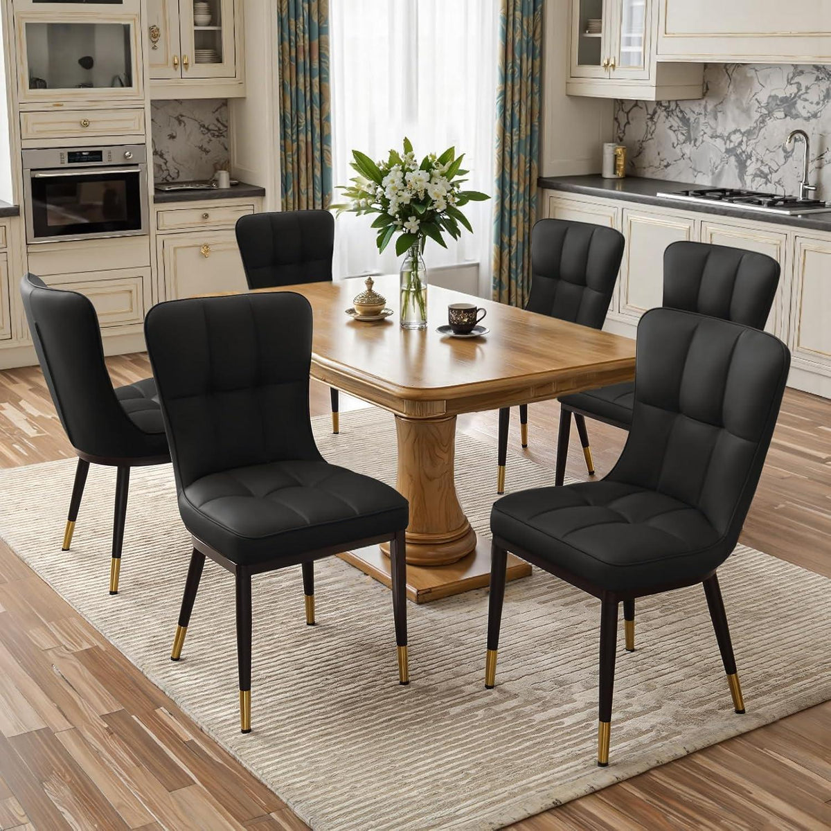 Esszimmerstühle Set 2x Kunstleder, Bequem & Modern Schwarz