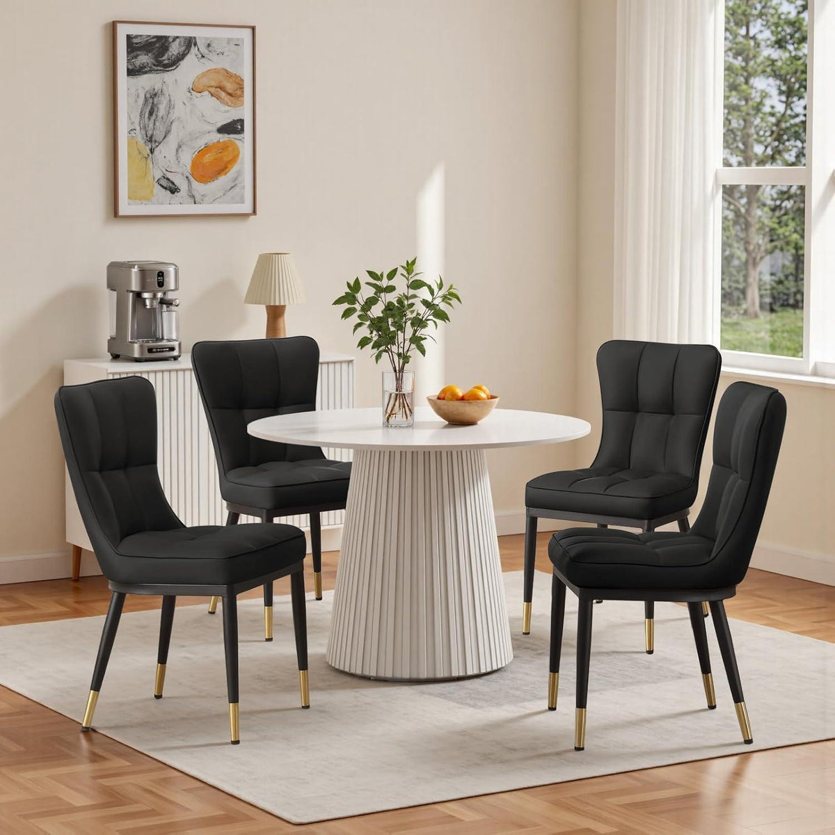 Esszimmerstühle Set 2x Kunstleder, Bequem & Modern Schwarz