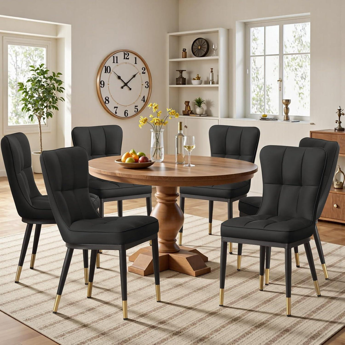 Esszimmerstühle Set 2x Kunstleder, Bequem & Modern Schwarz