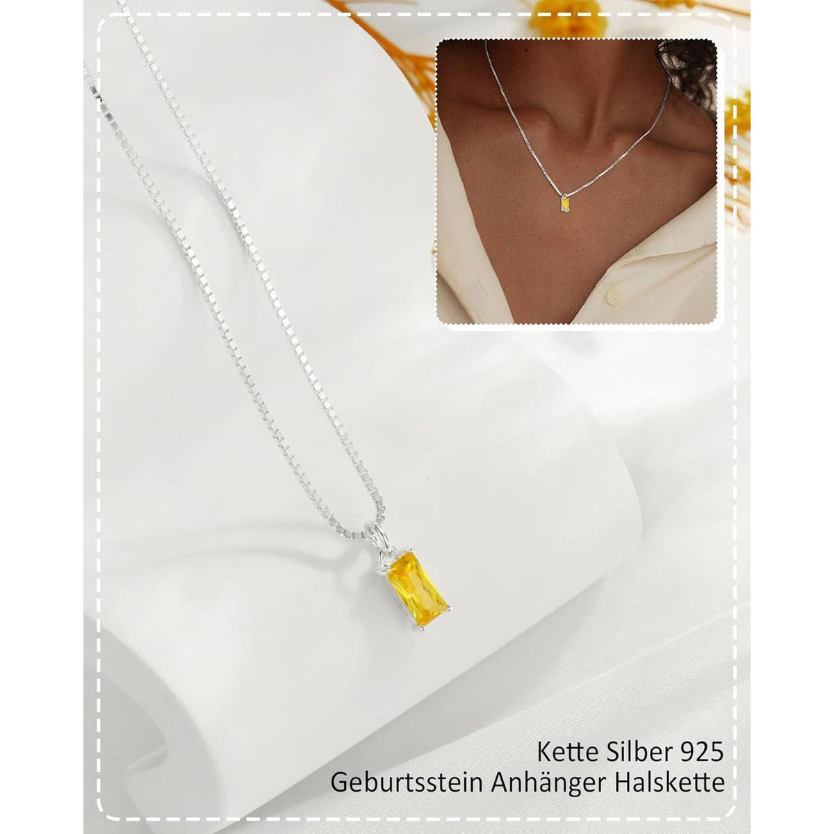 Geburtsstein Kette 925 Sterling Silber vergoldet Damen