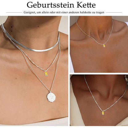 Geburtsstein Kette 925 Sterling Silber vergoldet Damen