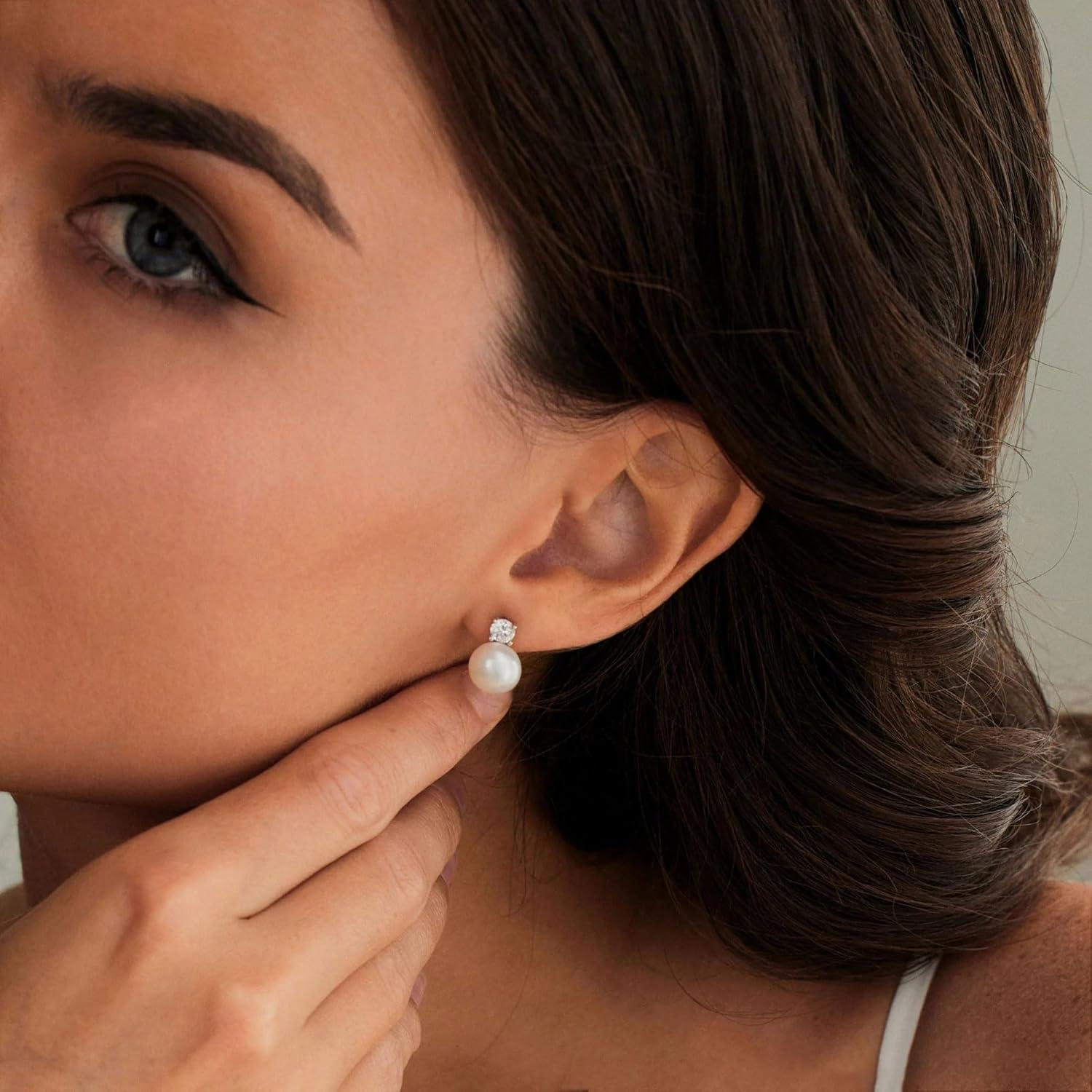 Perlen Ohrringe Silber 925 Stecker Damen Weiße Süßwasserperlen Wasserfest Hypoallergene Modeschmuck für Frauen Mädchen 6mm