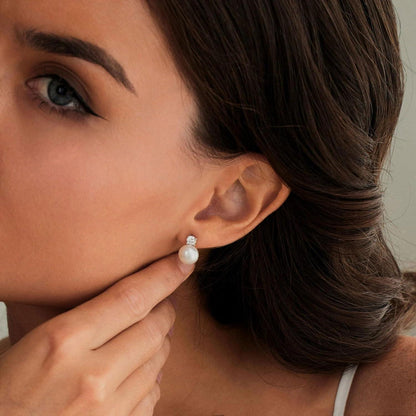 Perlen Ohrringe Silber 925 Stecker Damen Weiße Süßwasserperlen Wasserfest Hypoallergene Modeschmuck für Frauen Mädchen 6mm
