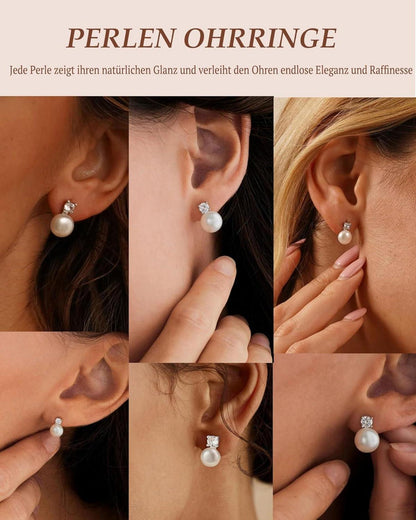 Perlen Ohrstecker 925 Silber Damen Weiße Süßwasserperlen Hypoallergen