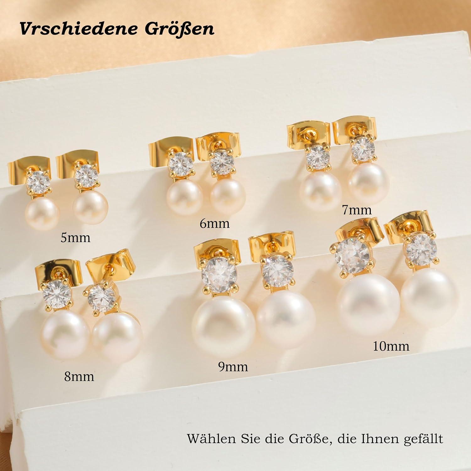 Perlen Ohrringe Silber 925 Stecker Weiße Süßwasserperlen Gold