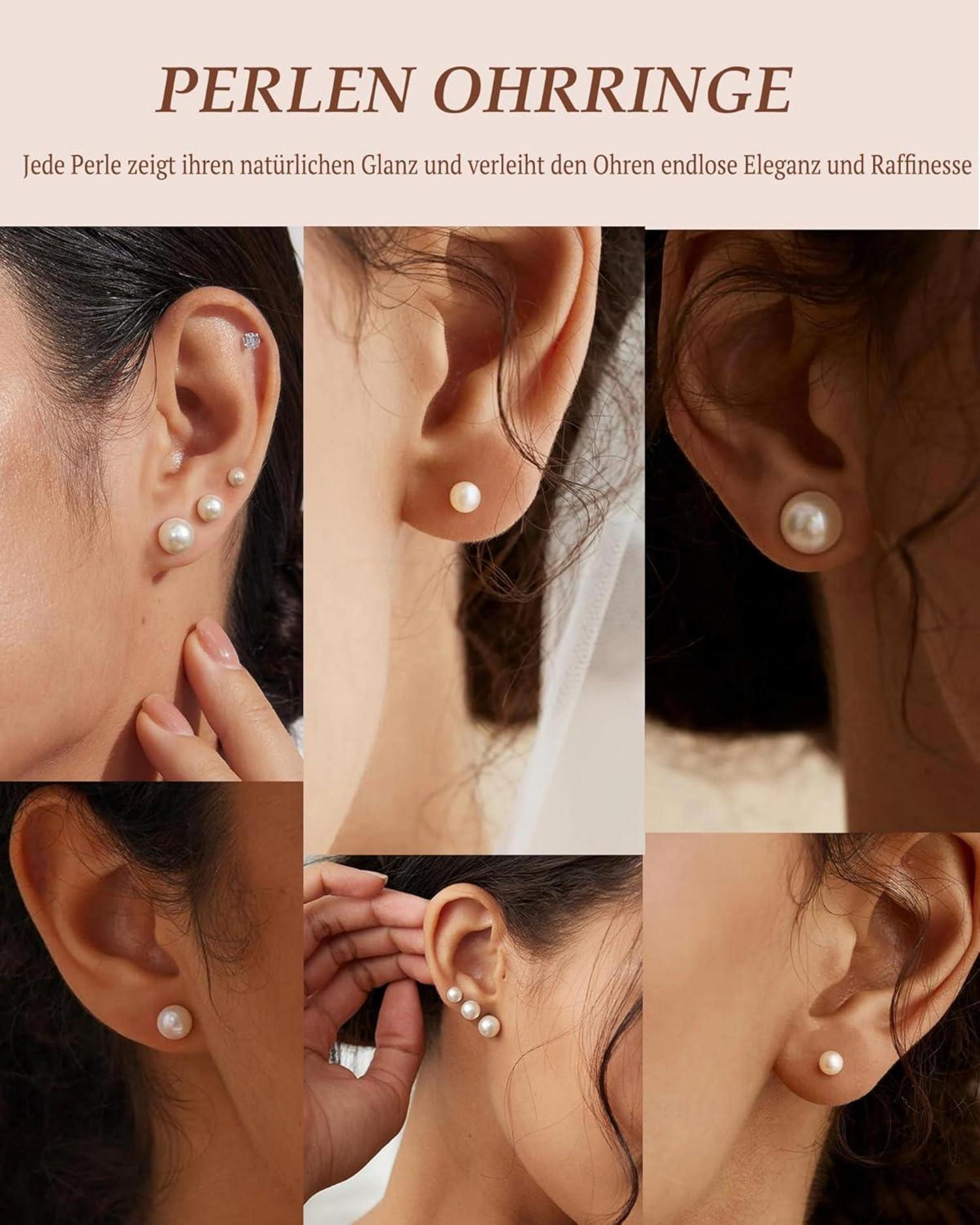 Perlen Ohrringe 925 Silber Damen Weiße Süßwasserperlen Ohrstecker Gold Hypoallergene Modeschmuck 9mm