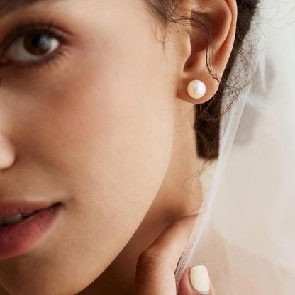 Perlen Ohrringe 925 Silber Damen Weiße Süßwasserperlen Ohrstecker Gold Hypoallergene Modeschmuck 9mm