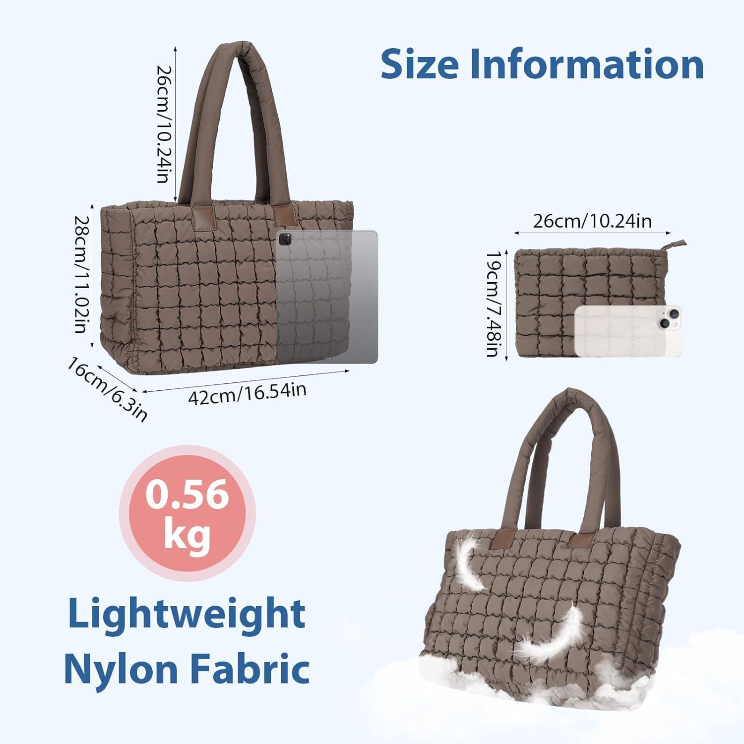 Große Stepptasche mit Reißverschluss in Khaki - Damen Tote Bag