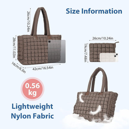 Große Stepptasche mit Reißverschluss in Khaki - Damen Tote Bag