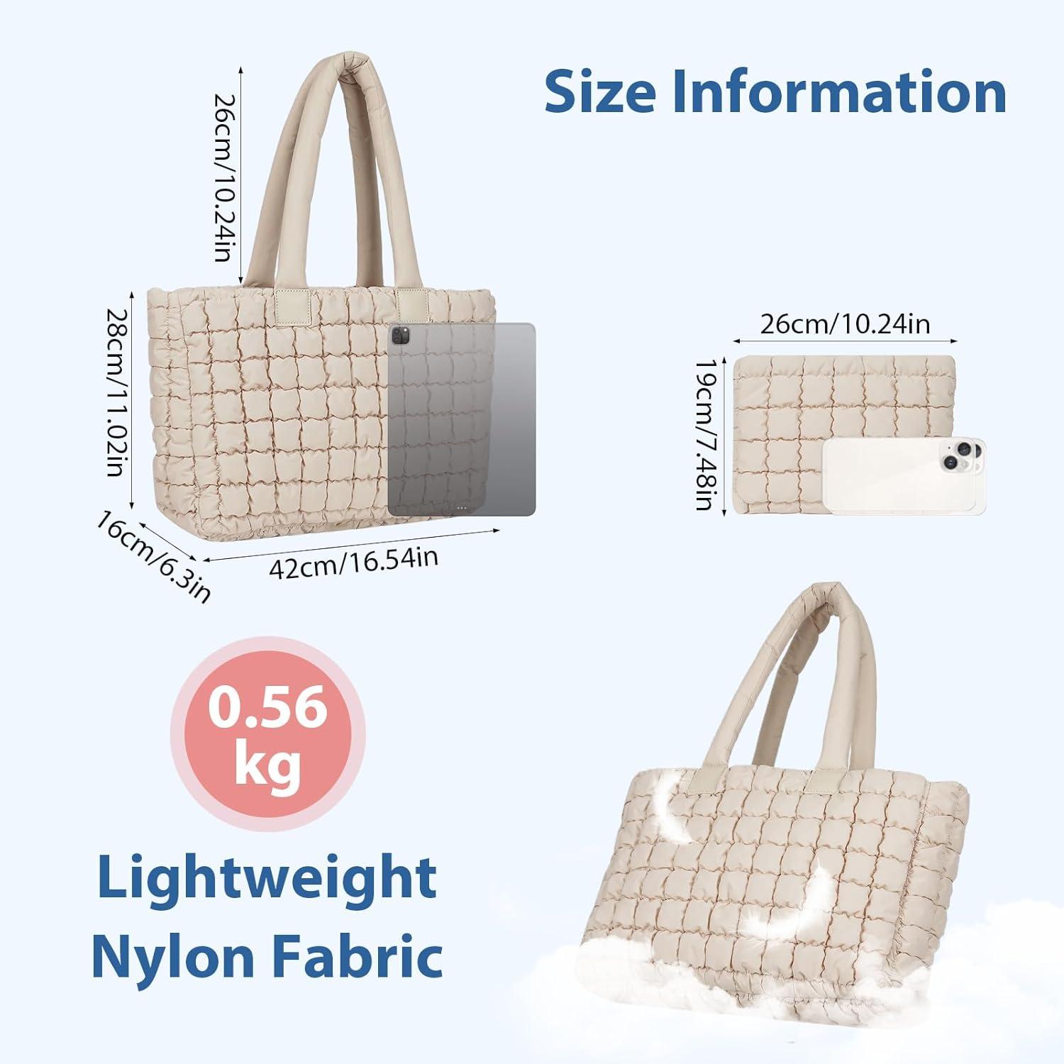 Große gesteppte Tote Bag Beige mit Reißverschluss - Damen Shopper-Tasche