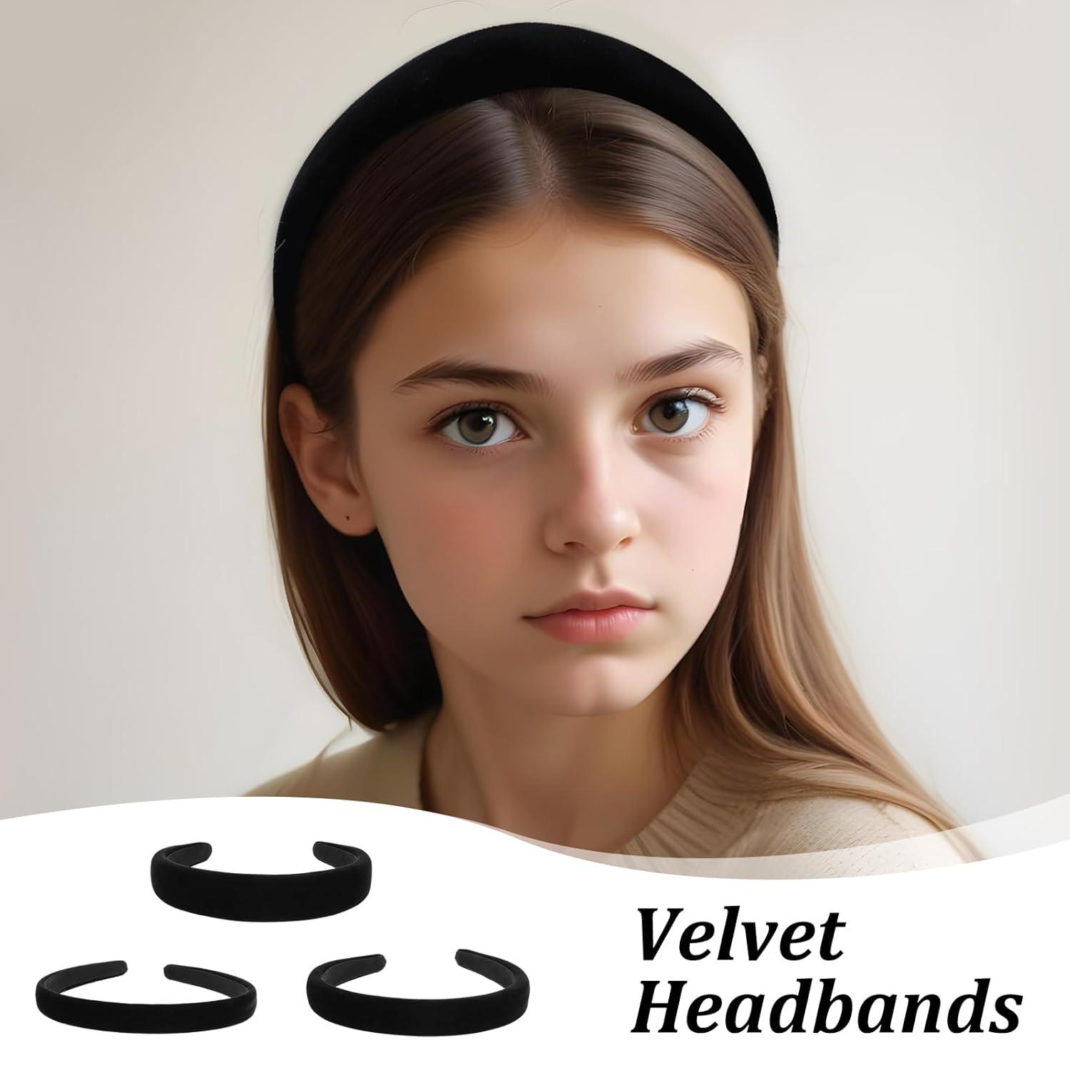 3 Schwarz Samt Haarreifen Damen 1cm 2cm 3cm Dirndl Stirnband