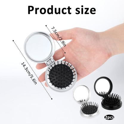Mini Faltbare Reise-Haarbürsten Set Schwarz Silber