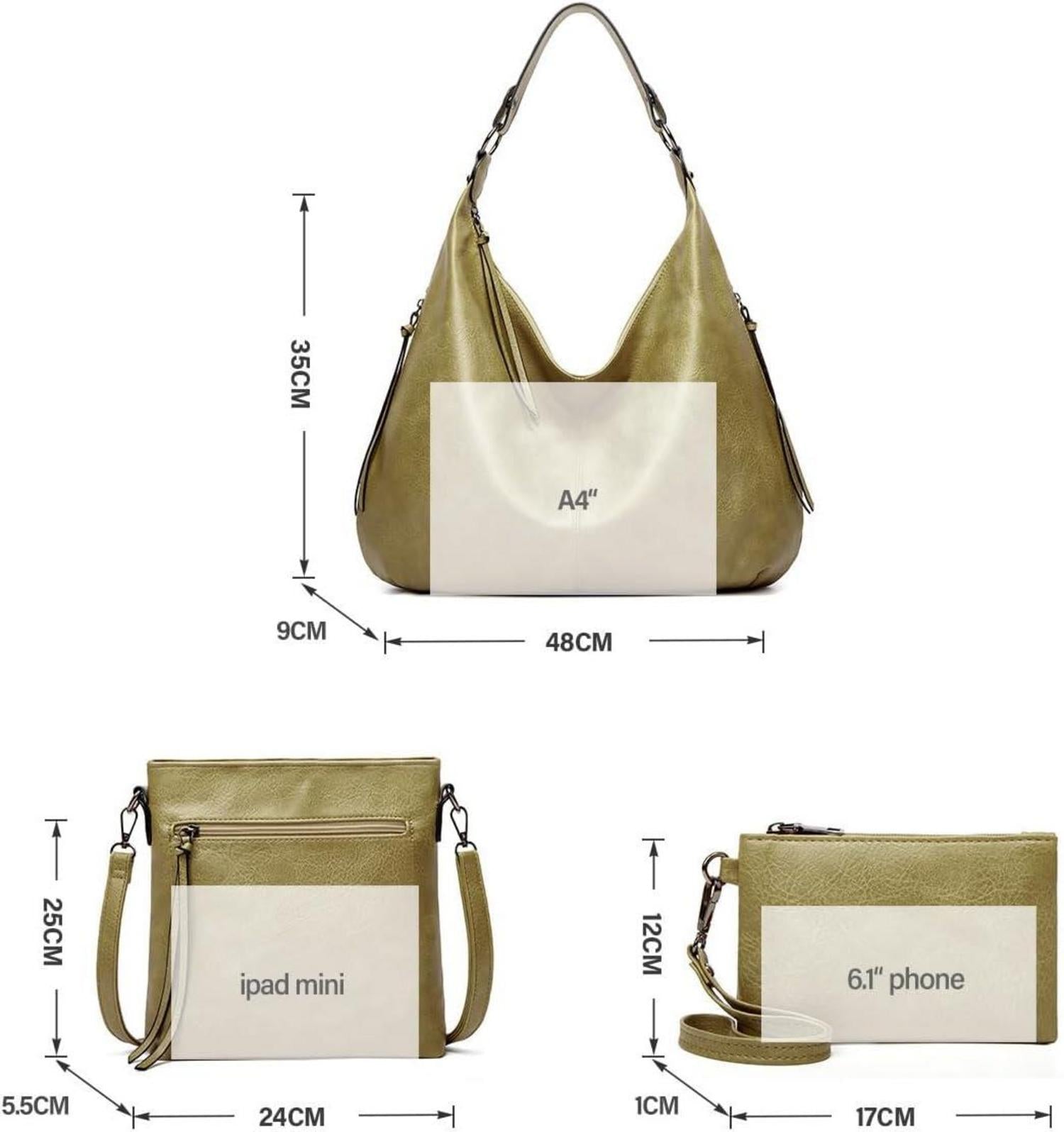 Elegante Damen Handtasche Leder Set mit Geldbörse Hobo Shopper