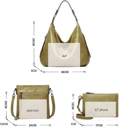 Elegante Damen Handtasche Leder Set mit Geldbörse Hobo Shopper