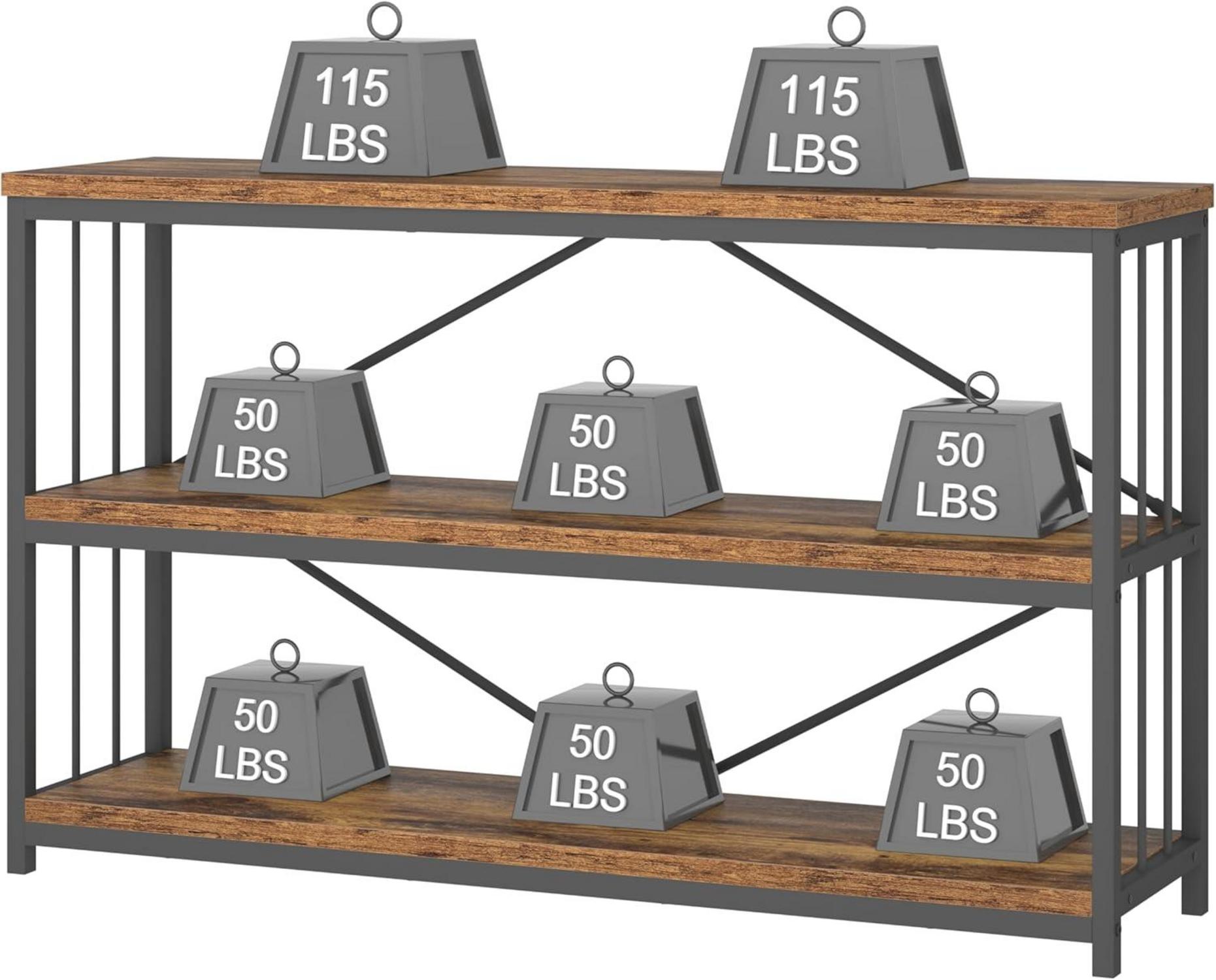 Konsolentisch Holz Flurtisch 3 Ebenen Industrie-Design 140x34x74cm