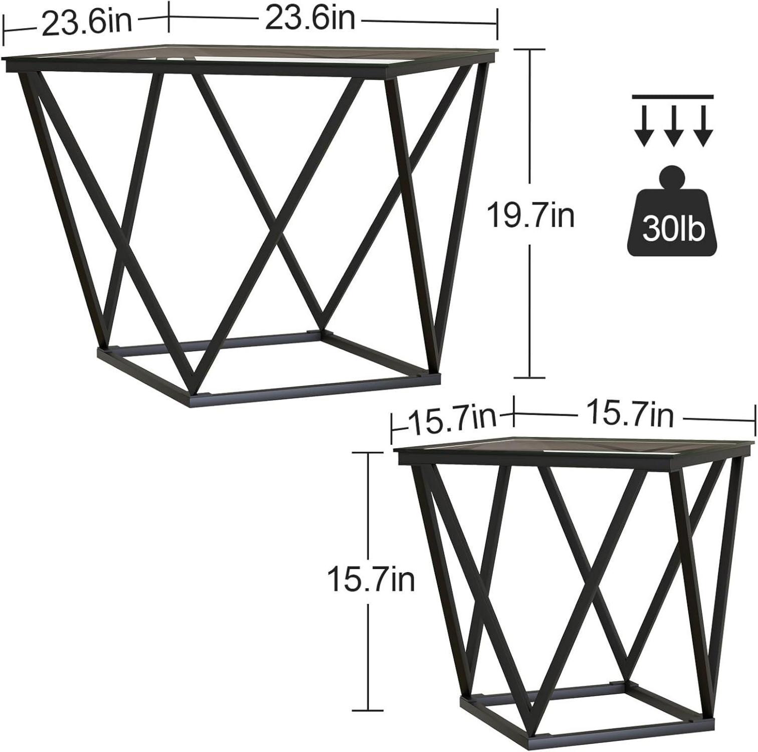 Quadratisches Couchtisch Set aus Glas - Modernes Wohnzimmer