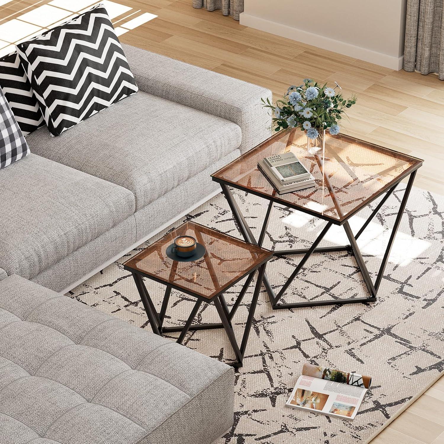 Quadratisch Couchtisch 2er Set Glas Beistelltisch Wohnzimmertisch
