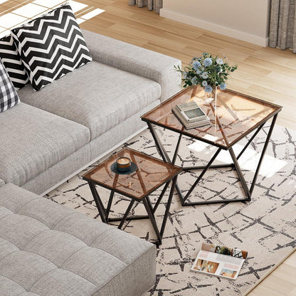Quadratisch Couchtisch 2er Set Glas Beistelltisch Wohnzimmertisch