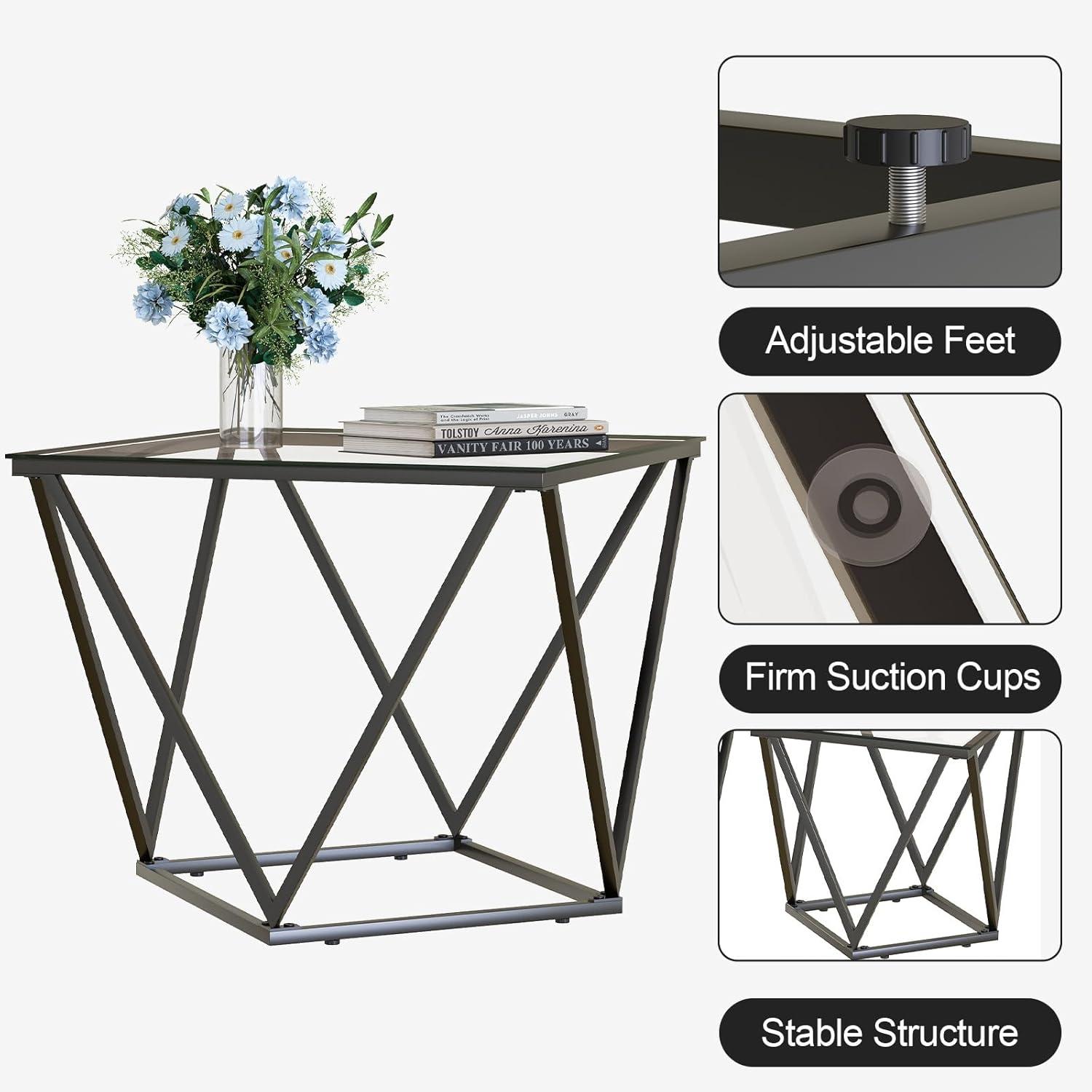 Quadratisch Glas Couchtisch Set 2er modern Wohnzimmertisch klein Sofa Tea Tisch