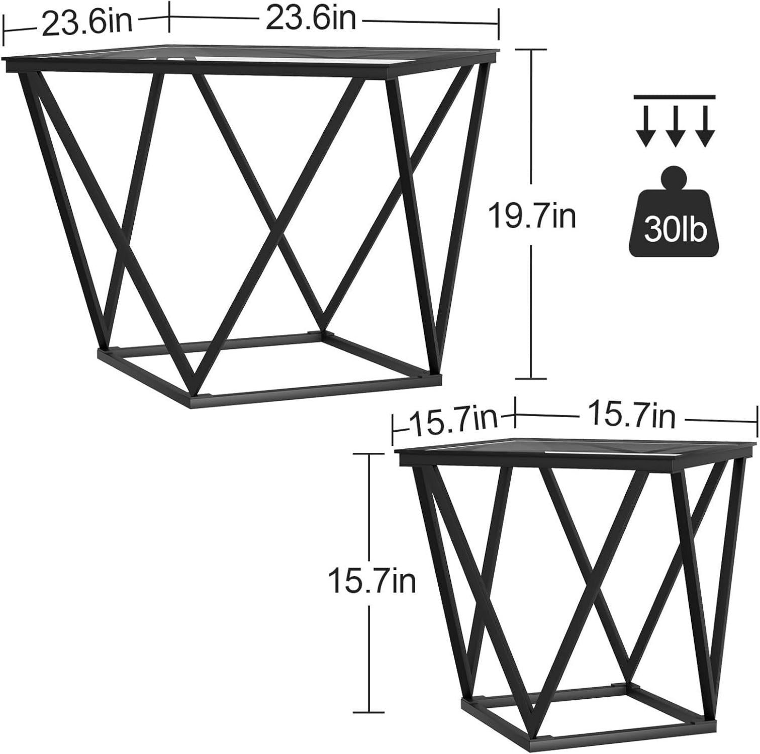 Quadratisches Couchtisch 2er Set aus Glas, moderner