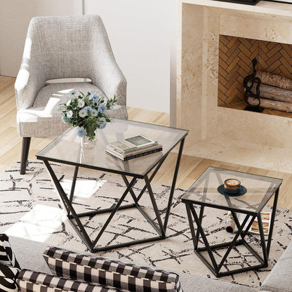 Quadratisches Glas-Couchtisch Set 2er für Wohnzimmer & Büro