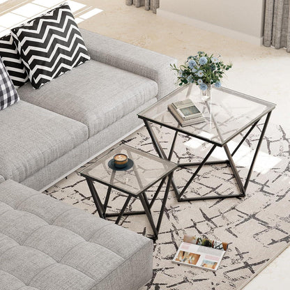 Quadratisches 2er Couchtisch Set Glas Stahlbeine Transparent