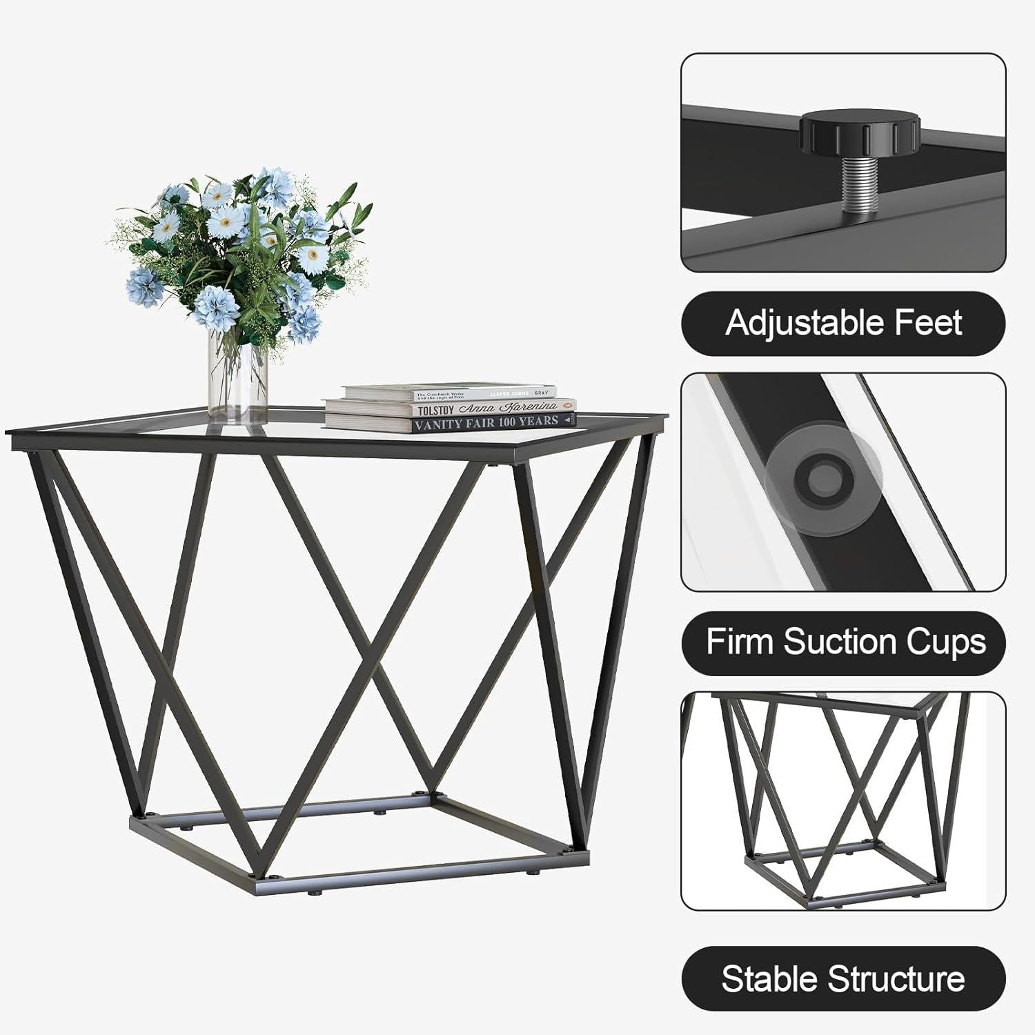 Quadratische Glas Couchtisch 2er Set Wohnzimmertisch Transparent