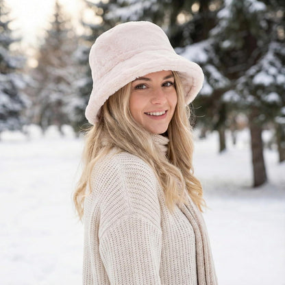Flauschige Winter Fischerhut Damen Beige