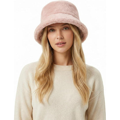 Flauschige Winter Fischerhut Damen Rosa Eimerhut