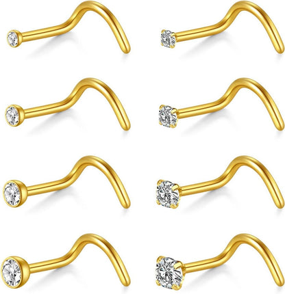 Nasenpiercing Set 20G 18G Chirurgenstahl Ringe Kristall Gold