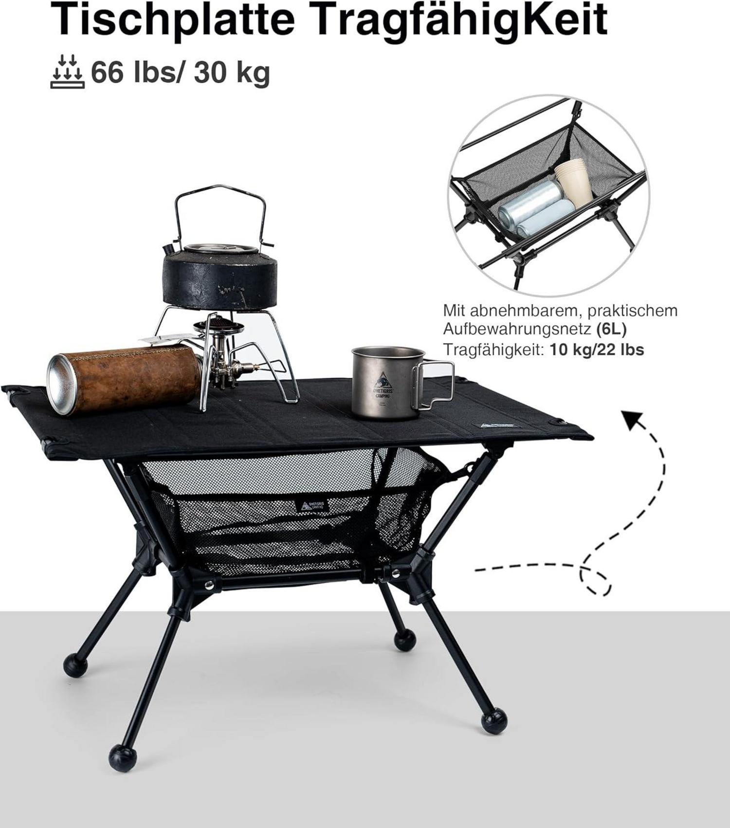 Faltbarer Campingtisch Klapptisch Tragetasche Ultraleicht 60x40x37cm
