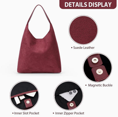 Wildleder Tote Bag Groß Damen Handtasche Braun
