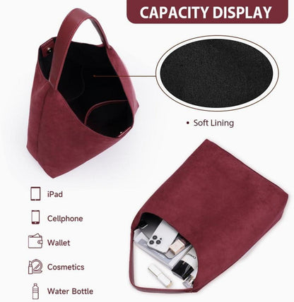 Wildleder Tote Bag Groß Shopper Handtasche Braun Magnetverschluss
