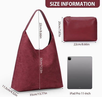 Wildleder Tote Bag Groß Shopper Damen Handtasche Hobo Uni Slouchy