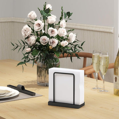 Serviettenhalter Schwarz Metall Holzsockel 14cm - STWWO