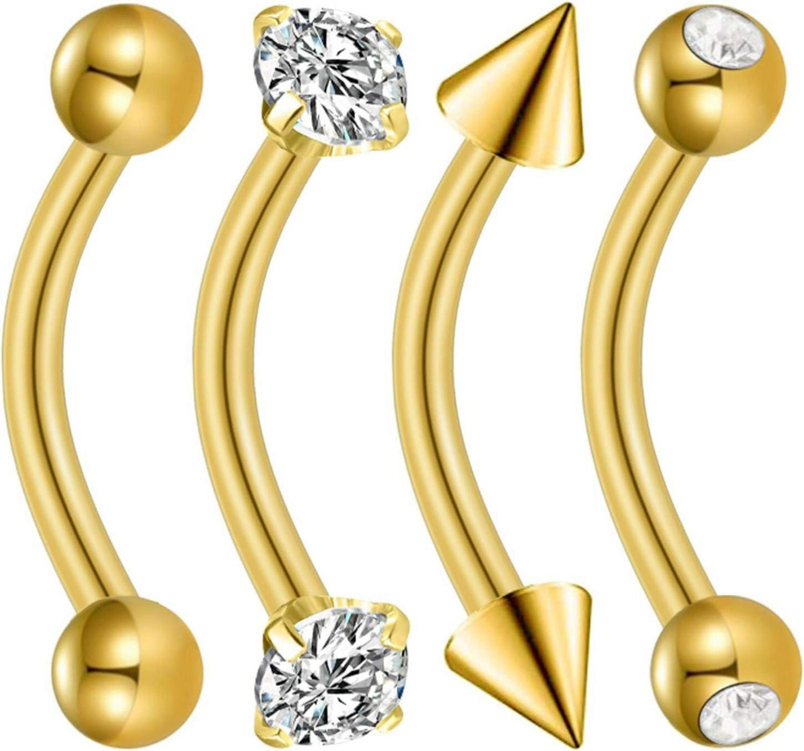 Bauchnabelpiercing Gold Silber Edelstahl 4 Stück Perle CZ 14G 12mm