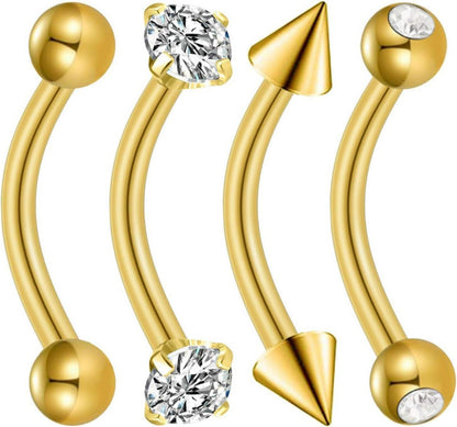 Bauchnabelpiercing Gold Silber Edelstahl 4 Stück Perle CZ 14G 12mm