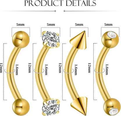 Bauchnabelpiercing Gold Silber Edelstahl 4 Stück Perle CZ 14G 12mm