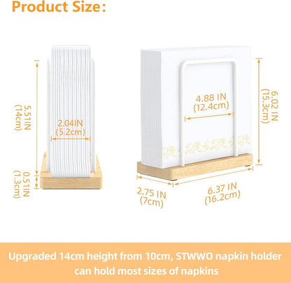 Serviettenhalter Metall Weiß Holzsockel 14cm - STWWO Upgrade