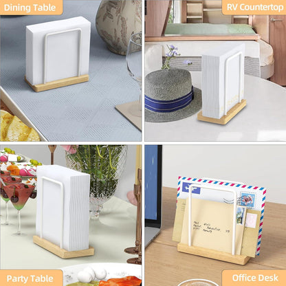 Serviettenhalter Weiß Metall Holzsockel 14cm Küchenzubehör