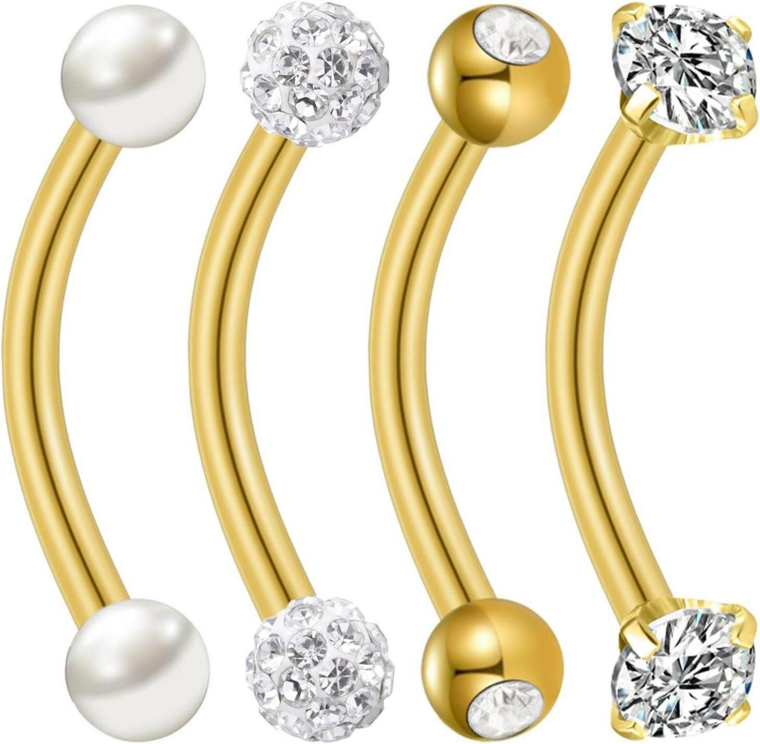 Bauchnabelpiercing Chirurgenstahl Gold Silver 4 Stück Perle CZ 14G