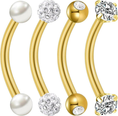 Bauchnabelpiercing Chirurgenstahl Gold Silver 4 Stück Perle CZ 14G