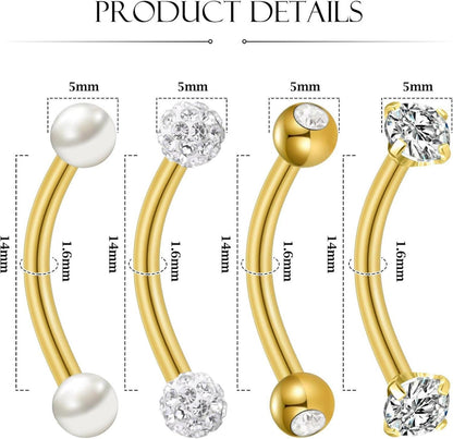 Bauchnabelpiercing Chirurgenstahl Gold Silver 4 Stück Perle CZ 14G