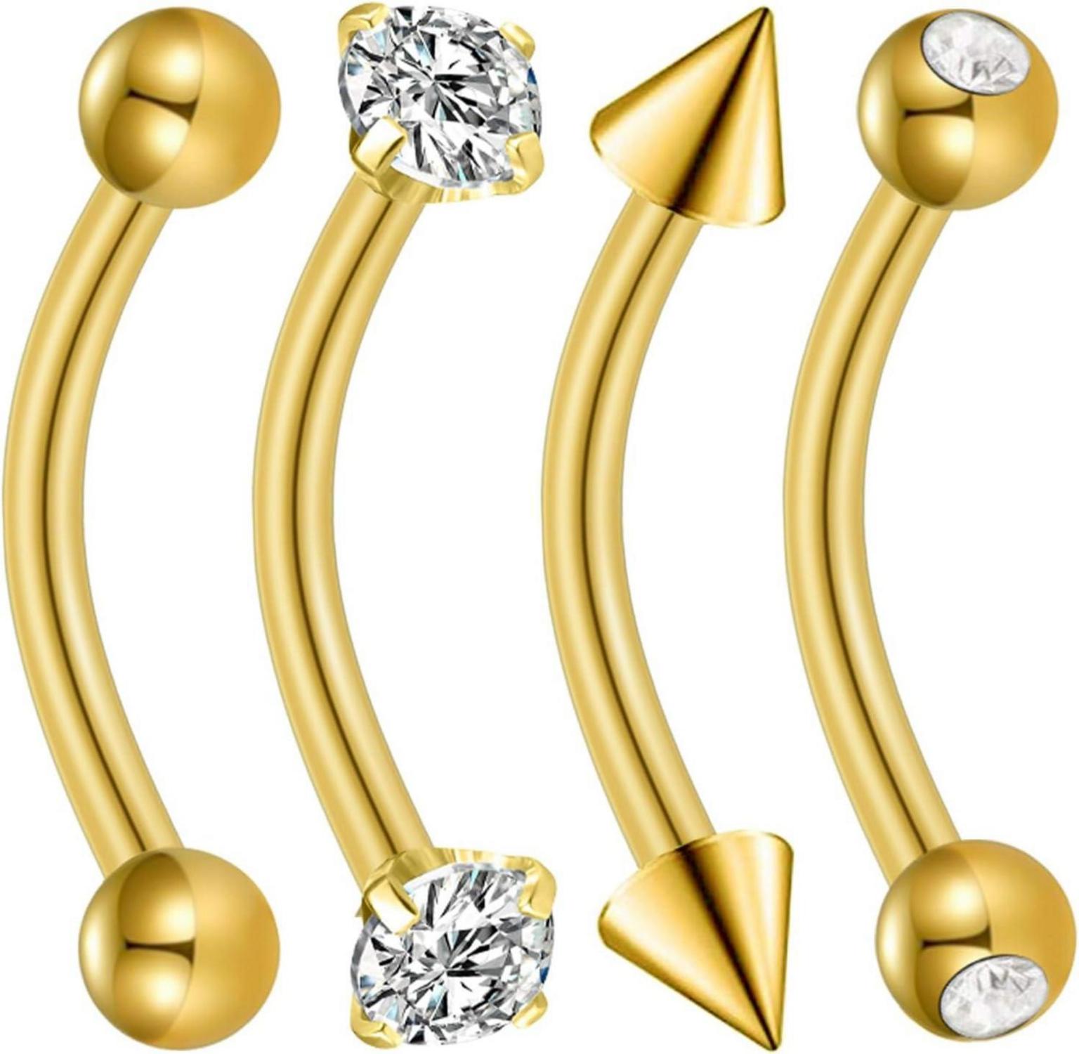 Bauchnabelpiercing Gold Silber Chirurgenstahl Perle CZ 4 Stück 14G