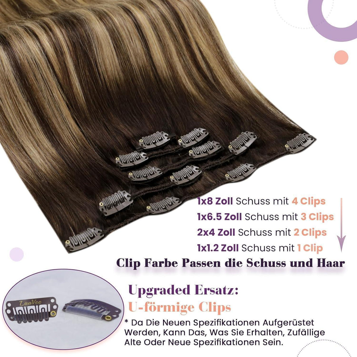Echthaar Clip-in Extensions Braun Ombre Erdbeerblond 50cm