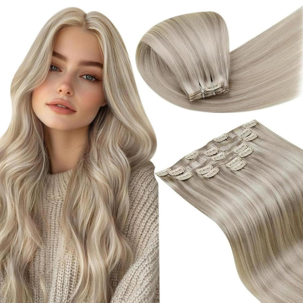 Echthaar Clip-Ins Blond Highlights 50cm - Haarverlängerung