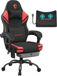 Gaming Stuhl mit Massage und Fußstütze, Ergonomischer PC Gamer Sessel