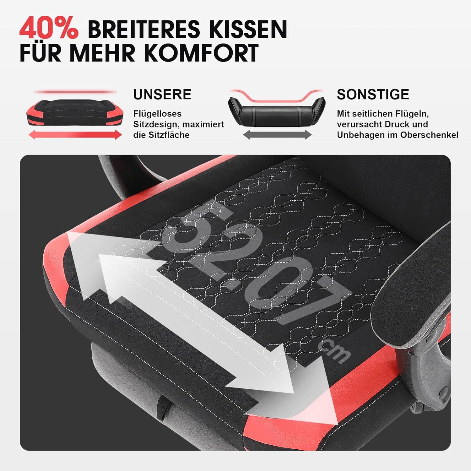Gaming Stuhl Stoff mit Massage und Fußstütze, ergonomischer Bürostuhl