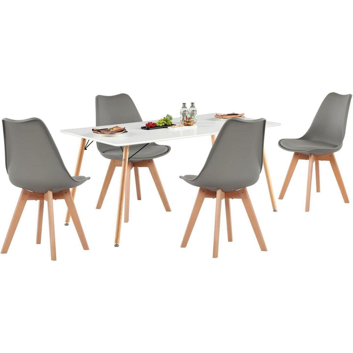 Esszimmergruppe 160x80cm Weiß mit 4 Grau Stühlen